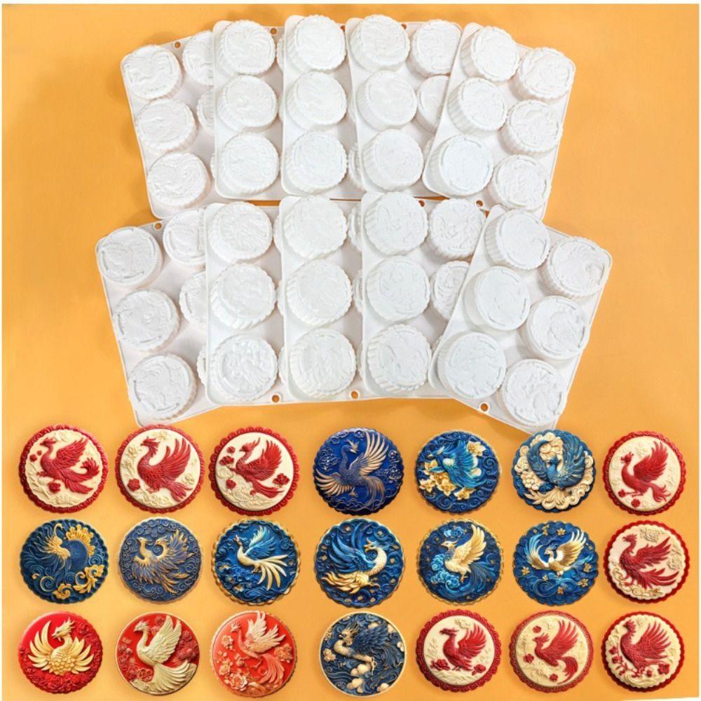 Silicone Mid Autumn Festival Phoenix Mooncake Mold 6 Cavities Easy To Demold Mung Bean Cake Mold Heat-resistant Soft Soap Mold