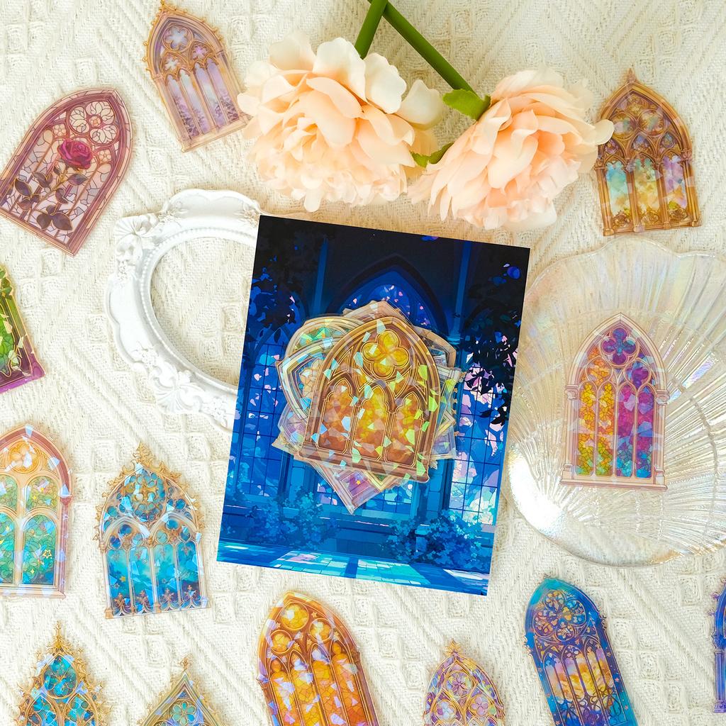 30 Bronzing Cathedral Theme Transparent Pet Stickers Creative Design Handbook Diy Material Decoration