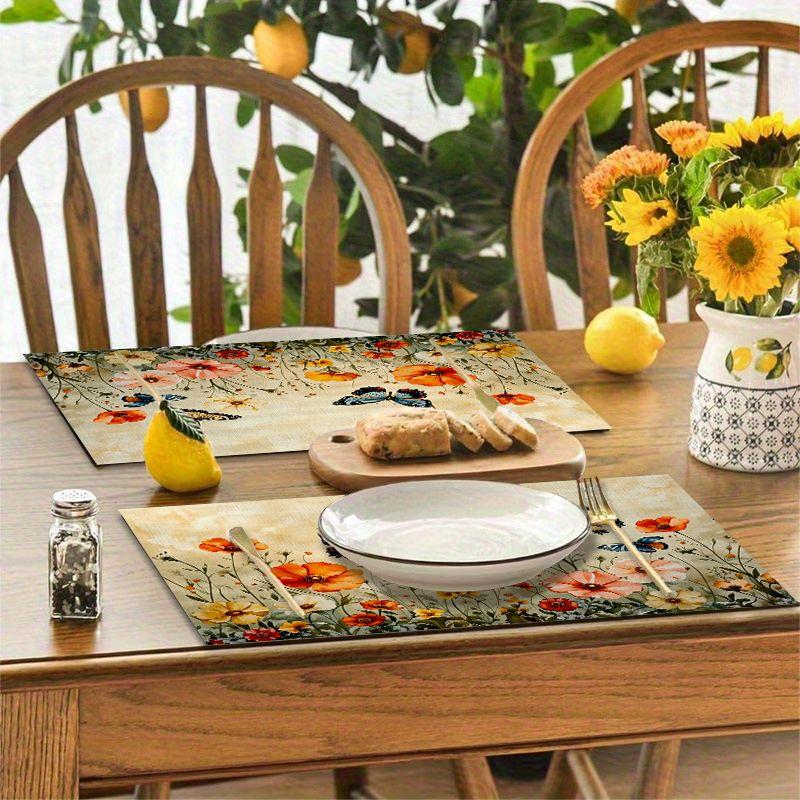 4Pcs, Grass Flower and Butterfly Placemats, the Best Placemats, Washable, Suitable for Holiday Parties, Home Decor
