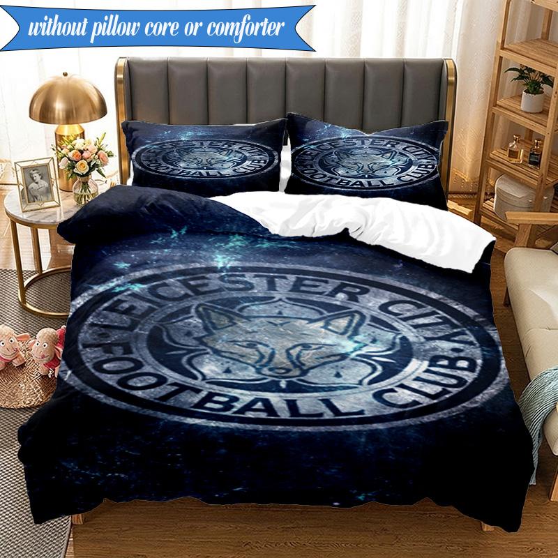 3PCS Leicester City F.C Printed Soft Bedding Set,Including 1pc Duvet Cover And 2pcs Pillowcases Perfect for Bedroom, Dormitory, Fan Gift