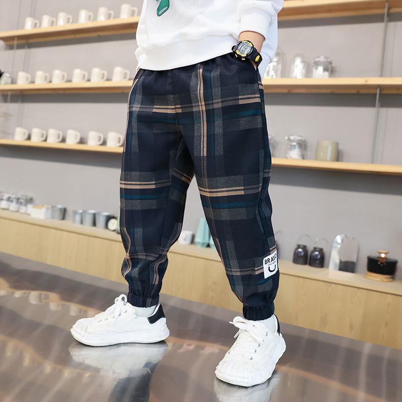 Fashion Boys Plaid Pants Spring Autumn Toddler Casual Cotton Trousers Kids Loose Sweatpants for Teenage Children Clothes 4-12Y