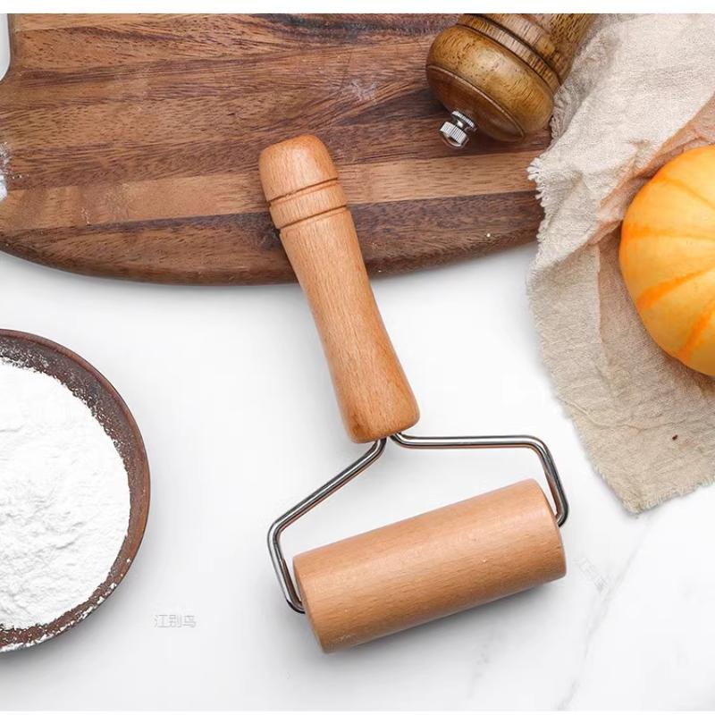 1 Rolling Pin and Pizza Toaster Drum, Wooden Baking and Crushing Nut Biscuits, Kitchen Utensils