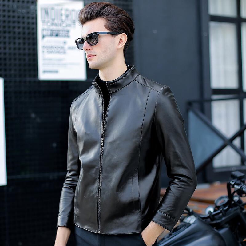 Men's Padded Lambskin Stand Collar Leather Jacket