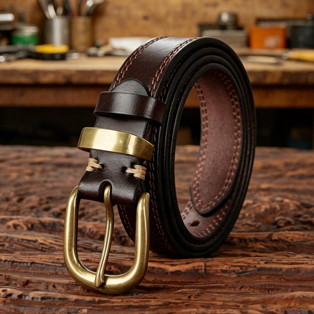 New Hand‑Made Vintage Vegetable Tanned Cowhide Belt Women Pin Buckle Genuine Leather Casual Retro Waist Strap For Jeans Daily Outfit