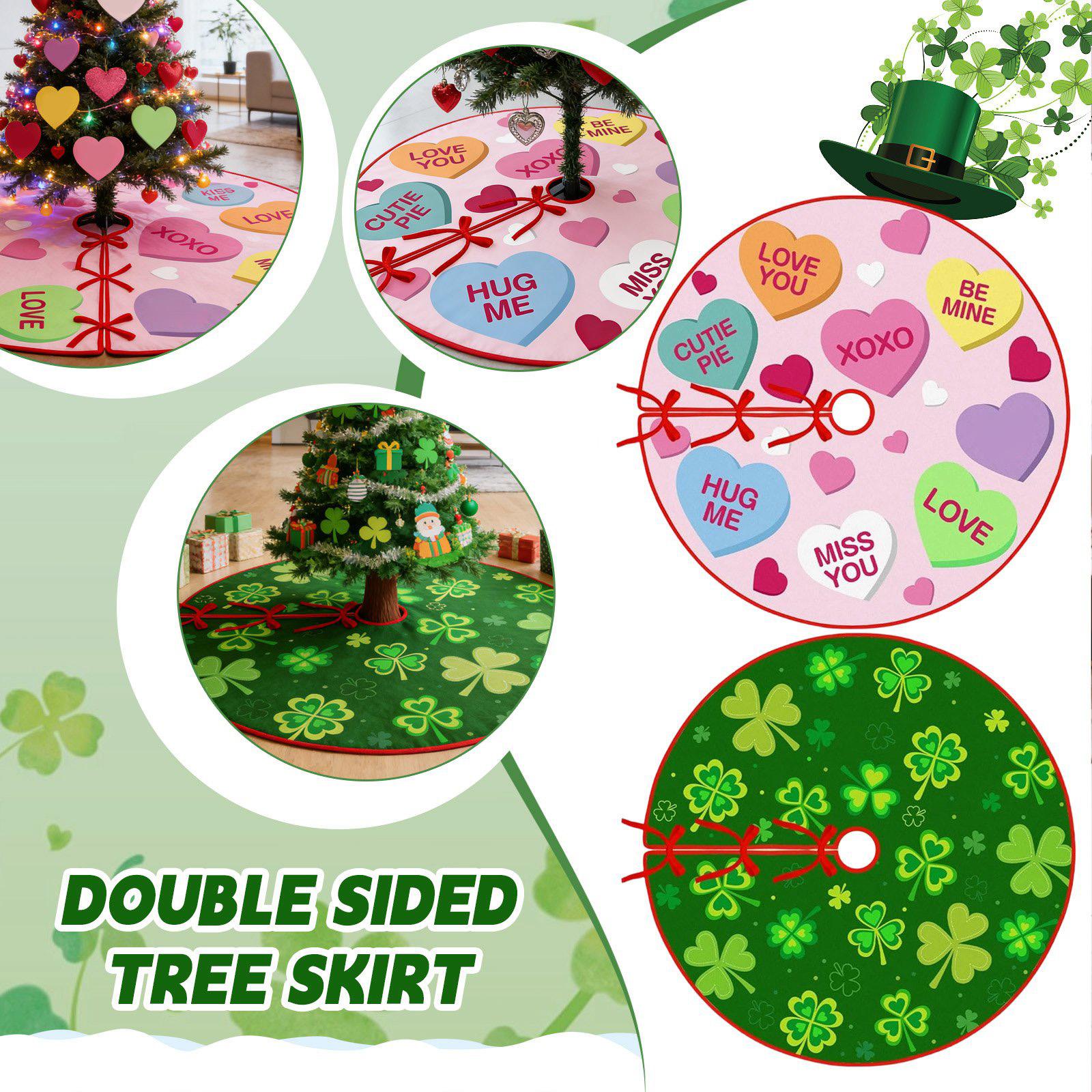 

Double-Sided 36in/91.44cm Tree Skirt - -Themed Decor (Phrase & Patterns), Tie Closure, Ideal For Christmas/Seasonal Home Decor, Festive Tree Base Cov One Size