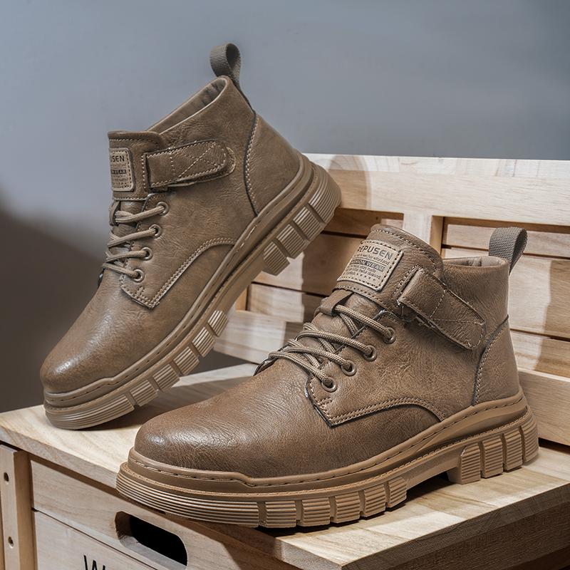 Mode Herren Freizeit Lederstiefel Modischer Britischer Stil Vielseitig Bequem Weiches Leder Herren High Top Herren Outdoor Arbeitsschuhe