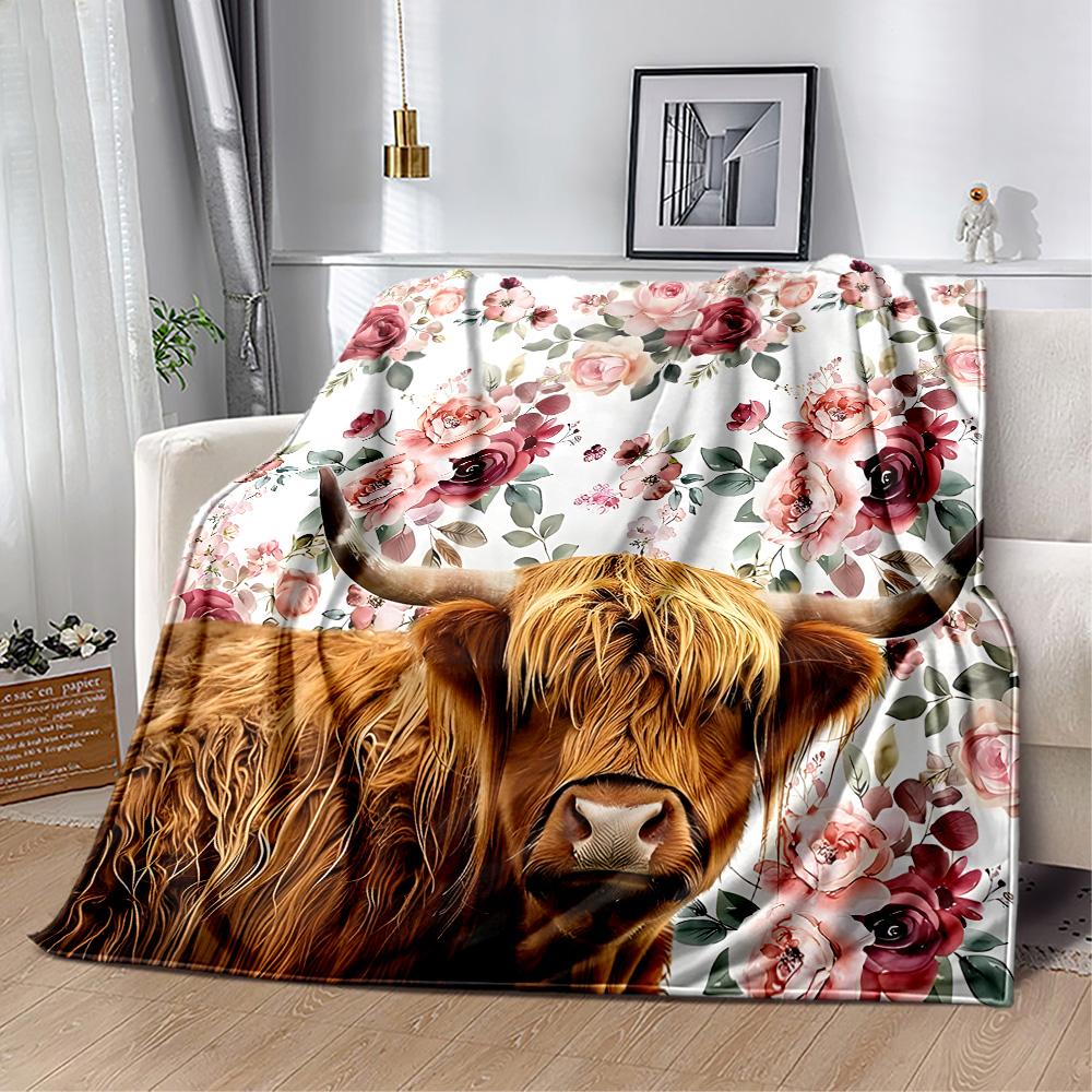 Vintage Flanelowy Koc z Wzorem Kwiatowym i Zwierzęcym - Miękki i Odpowiedni do Sof, Łóżek, Biur, Podróży, na Wszystkie Pory Roku oraz Świetny Prezent Świąteczny.