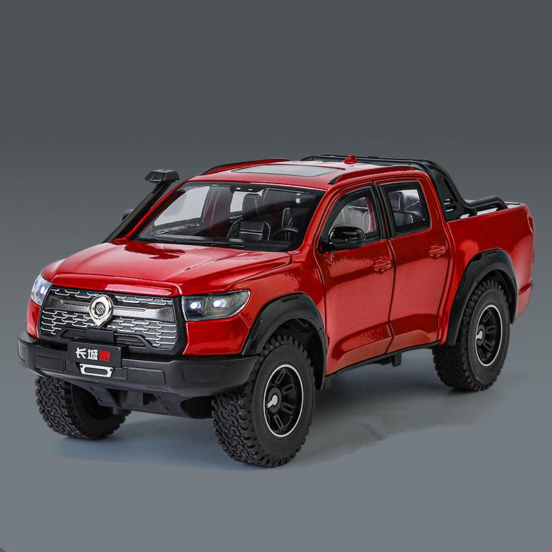 1:24 Great Wall Motor POER Pickup Alloy Car Model Diecast Metal Off-road Vehicle Car Model Simulation Sound and Light Collection