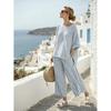 A New Summer Women's Clothing, Printed Striped Color Matching Medium-sleeved Crew Neck Top, Straight Casual Suit.