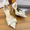 2024 Fashion Delicate Sweet Crystal Bowtie High Heel Shoes Side Hollow Pointed Women Pumps Woman Thin Heeled Party Wedding Shoes
