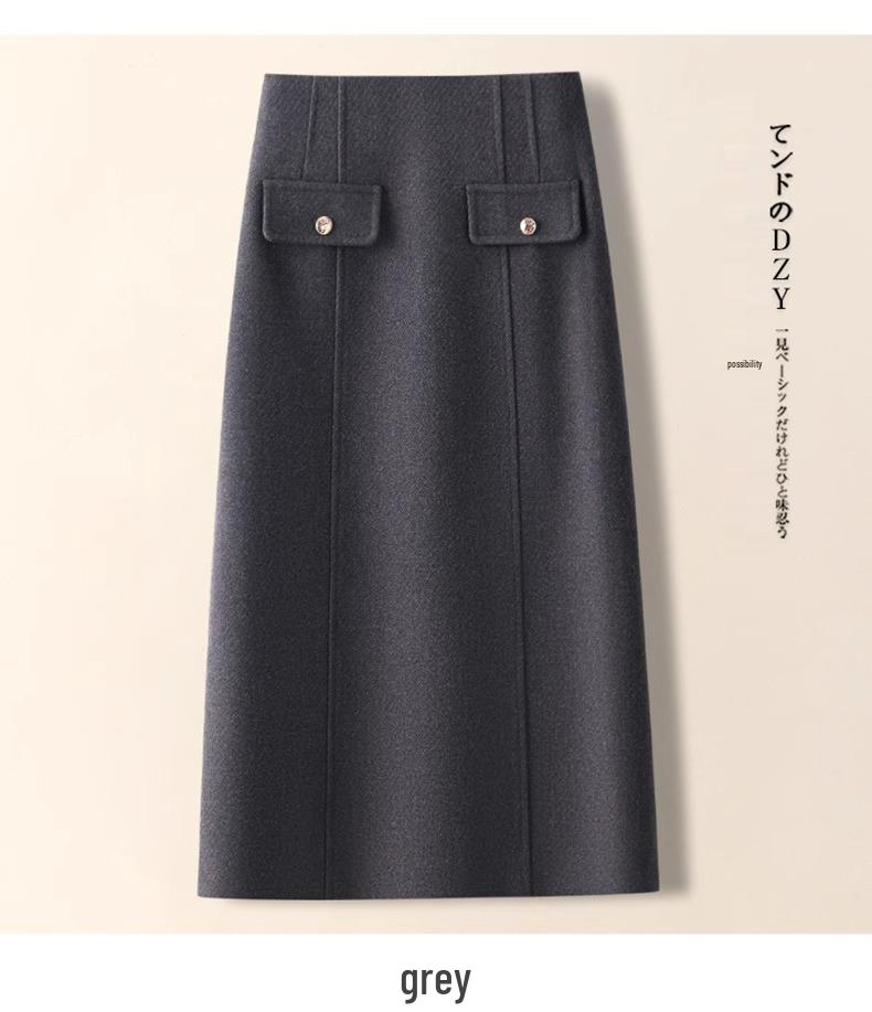 Women's High-Waisted Gray Wool Bodycon Skirt - Autumn/Winter 2024 A-Line Retro Mid-Length Skirt