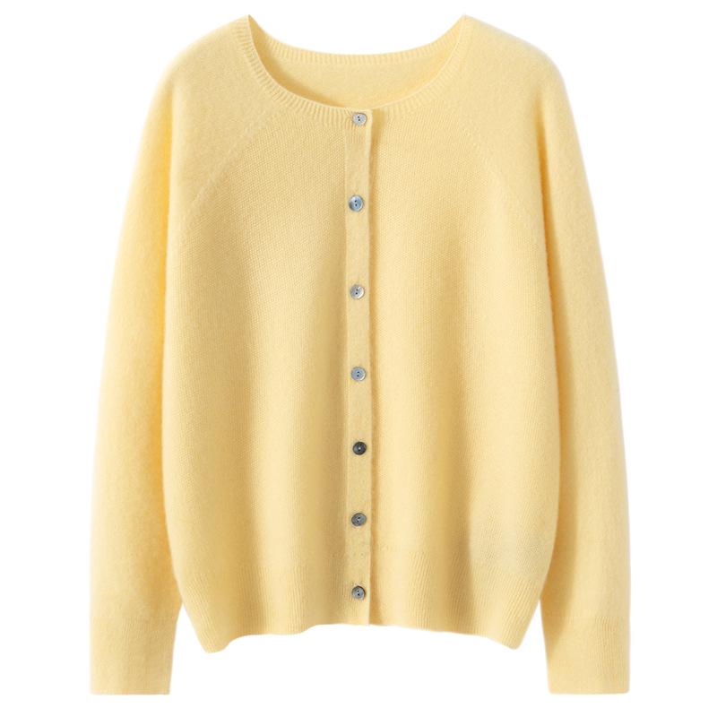 2026 Autumn/Winter Women's Pure Cashmere Round Neck Loose Knit Cardigan Sweater, Solid Color, Long Sleeve.