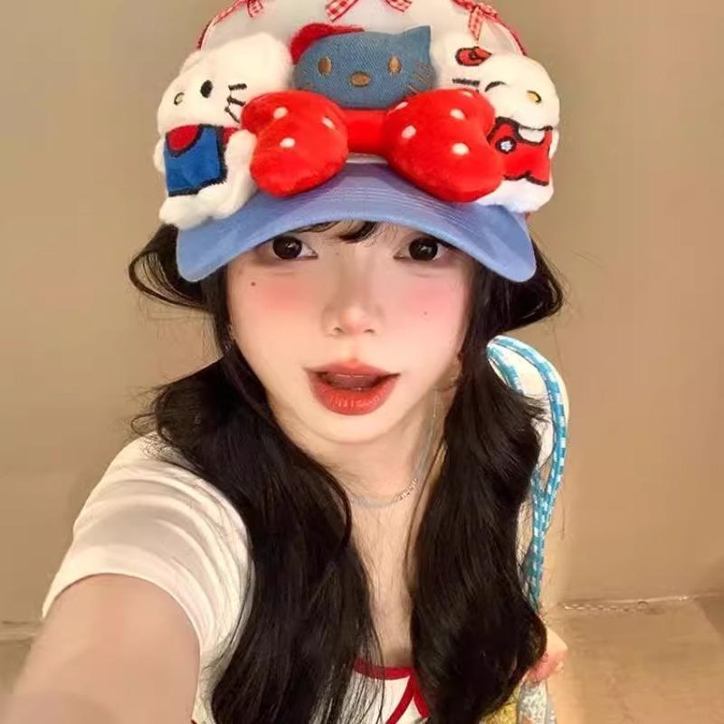 New Cute Kitty Cat Bow Cap Children Yk Yabi Wind Show Face Small Breathable Baseball Cap