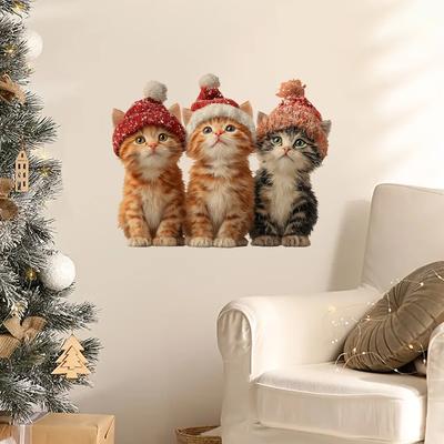 Christmas Kitten Wall Stickers Wall Stickers Christmas Room Decoration Wall Stickers