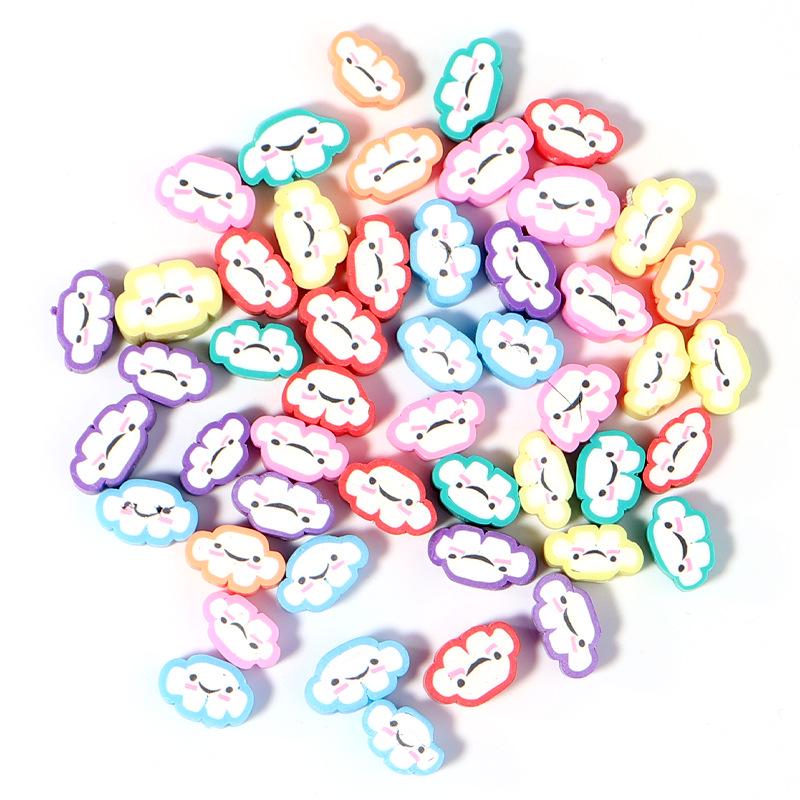 50 pcs Polymer Clay Animal & Fruit Style Mixed Color Flat Round Beads for DIY Bracelet Jewelry