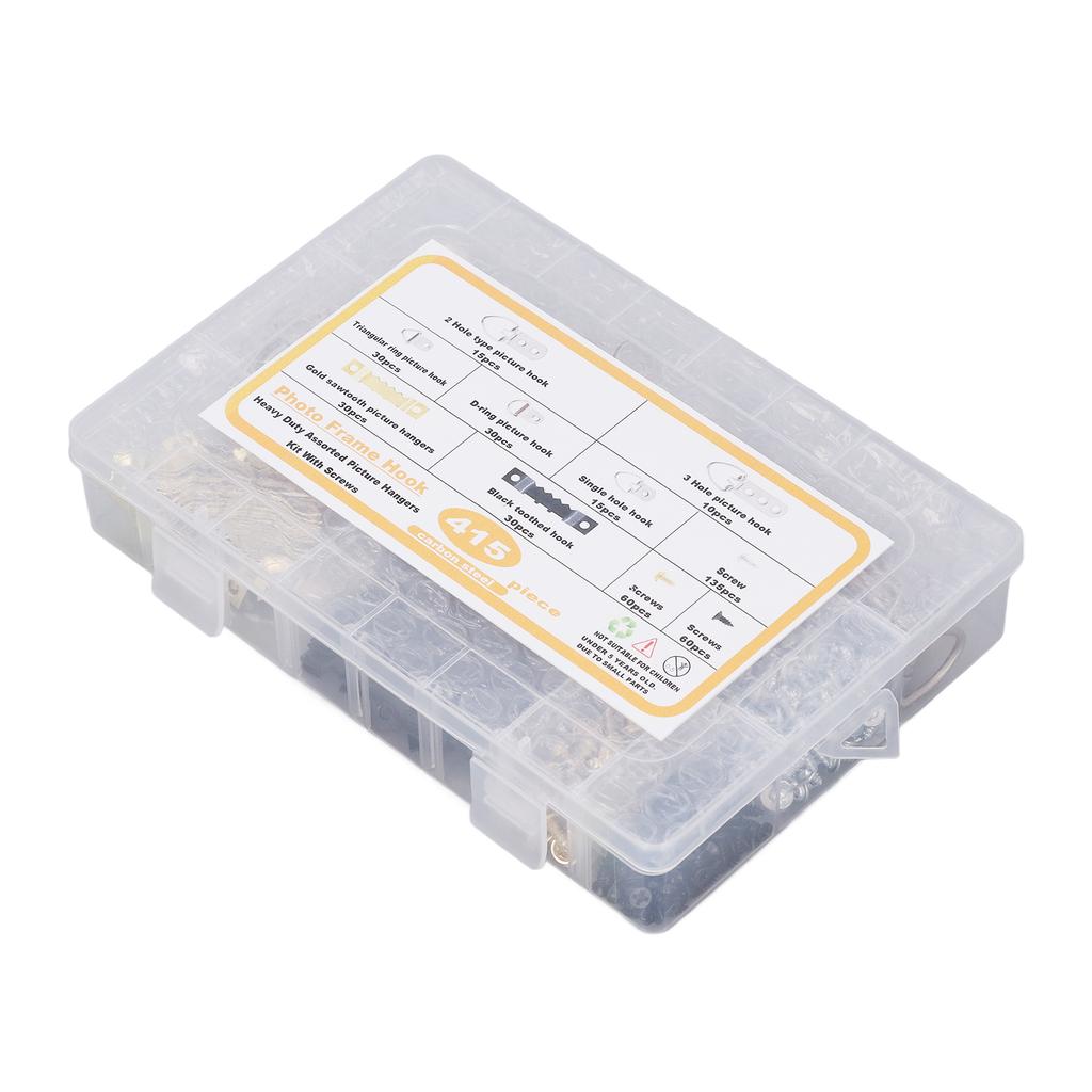 Bilderaufhänger-Set Schwerlast Sortiert Rahmenhaken mit Schrauben Transparente Box 7 Modelle