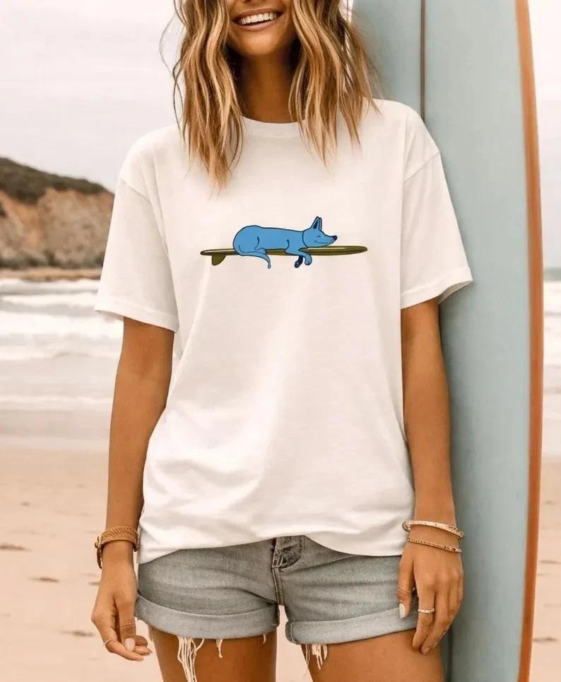 Surf Dogs T-Shirt Beach Dog Surfing Graphic S