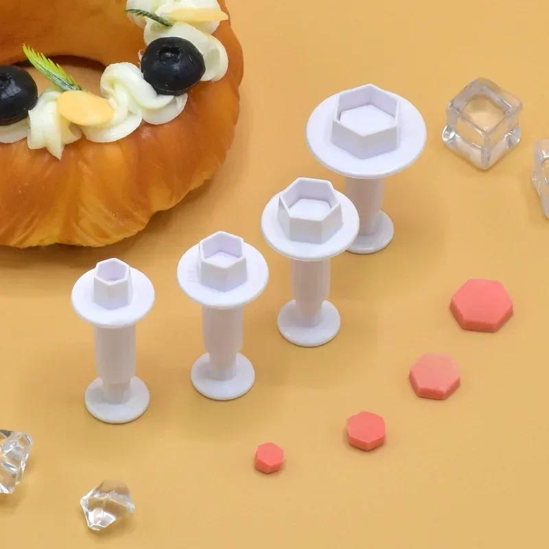 3/4Pcs Heart Five-pointed Star Square Pattern Plunger Fondant Biscuit Cookies Cutter Mold Sugarcraft Diy Mold Cake Decorating
