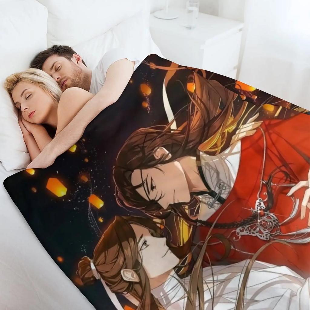 Tian Guan Ci Fu Official Heaven's Blessing Kiss Throw Blanket Bed Fashionable Sleeping Bag Flannel Fabric Retros Blankets