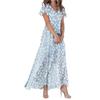 Summer Floral Chiffon Dress With V Neck Short Sleeves For Elegant Casual Wear