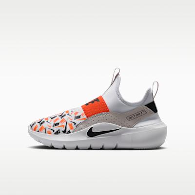 Nike Flex Runner 4 White Safety Orange Black Logo Print (GS) 35.5