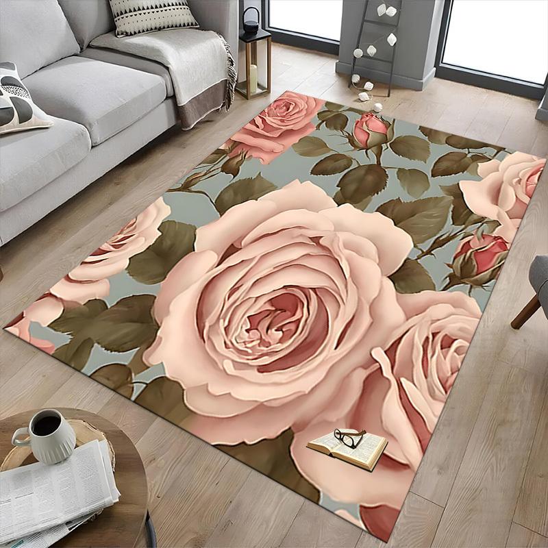 1PC Rose Pattern Carpet Ultra Soft, Thick & Absorbent, Non Slip Machine Washable Mat for Entryway