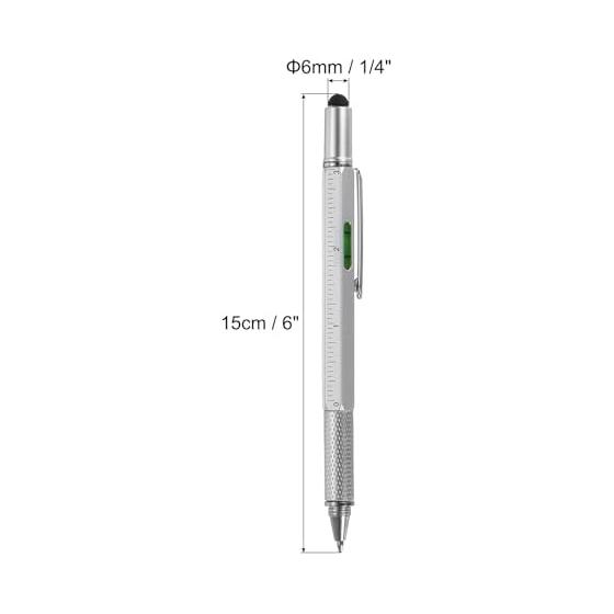 uxcell 3pcs 6 in 1 Aluminum Multi Tool Tech Tool Pen Ballpoint Pen Ruler Screwdriver Stylus with Level and Refill for Christmas Gift Silver