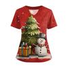Women's Short Sleeved Christmas Printed V-neck Buttonable Side Slit Top T-shirt