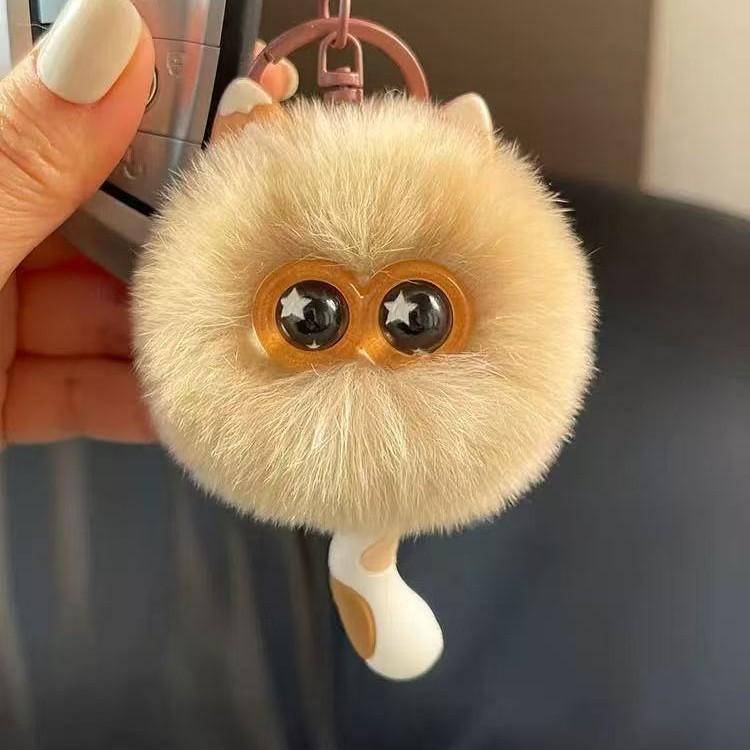 Imitation Rex Rabbit Fur Cute Kitten Pendant Car Keychain Ins Style Plush Doll Gift Backpack Pendant