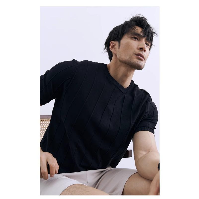 Men S Short Sleeve T Shirt Slim Fit Ice Silk Summer Business Inner Wear