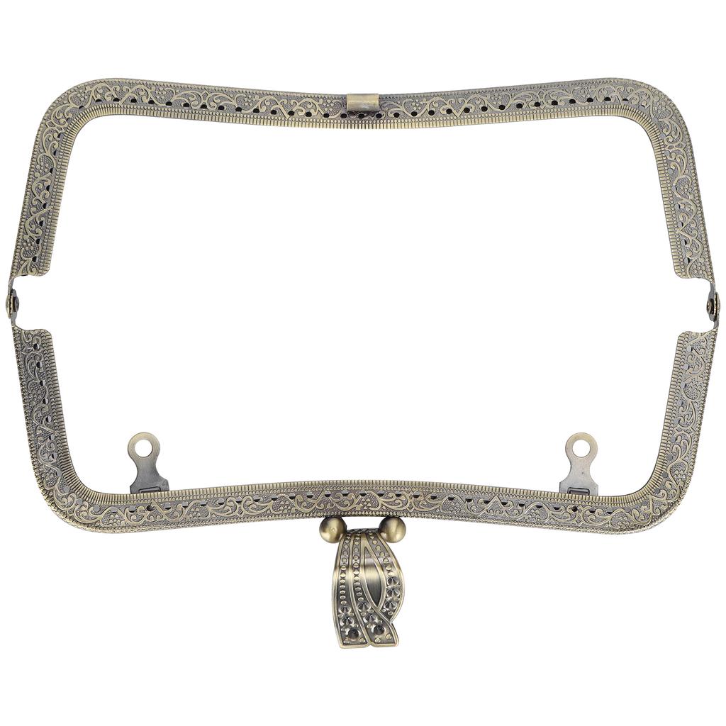 Metal Purse Frame DIY Kiss Clasp Lock Retro Embossed Handle Hardware Accessories 20cmGun Black