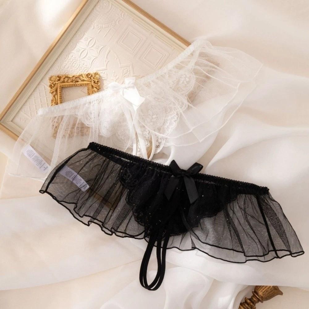 Open-crotch Lace Mesh Women Thong Sparkling Skirt Decor T-Back Panties  Wedding Night Bride