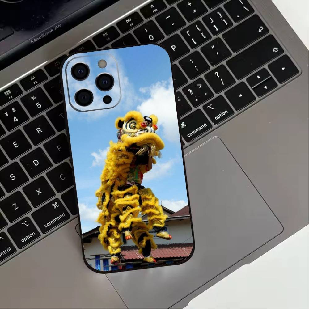 Chinese Lion Dance Phone Case For iPhone 17, 16,15,14,13,12,11 Plus,Pro Max, Others Soft Black Cover