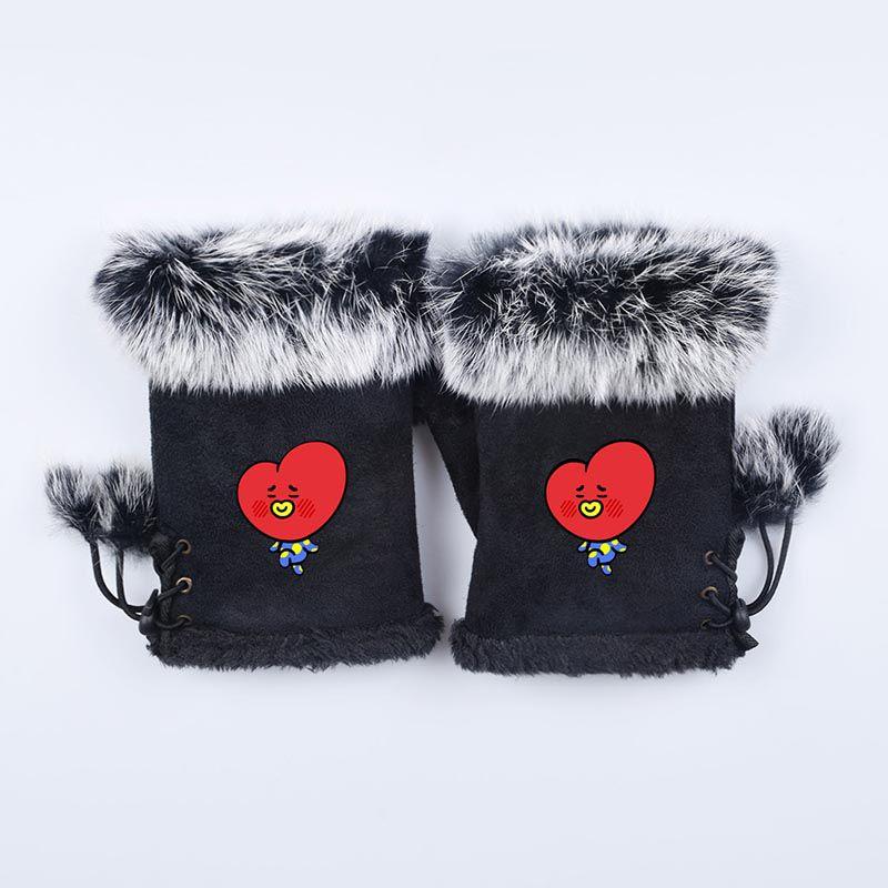 

Половина перчаток для пальцев Bts Kpop Теплые перчатки Bangtan Boys Кружевные перчатки без пальцев Black-Tata