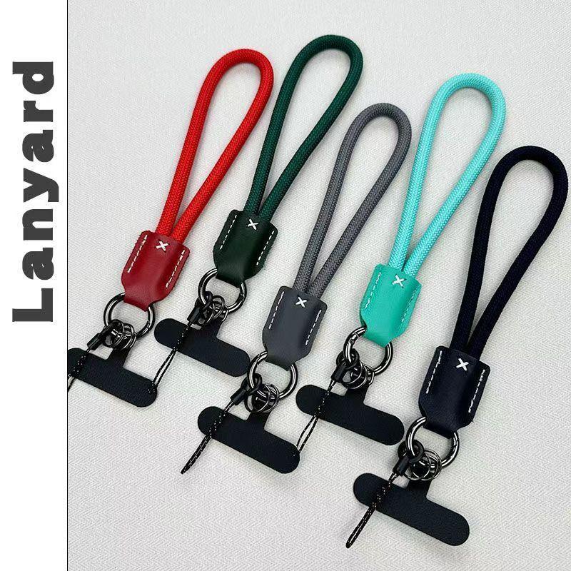 Premium Braided Lanyard With Leather Accent, Nylon Wrist Strap, Outdoor Anti-Lost Keychain, Secure Phone Tether With Clip Decora