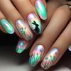 Sweet Rabbit Flower Grass Medium Oval Fake Nails - Cute Wearable Nail Art Stickers