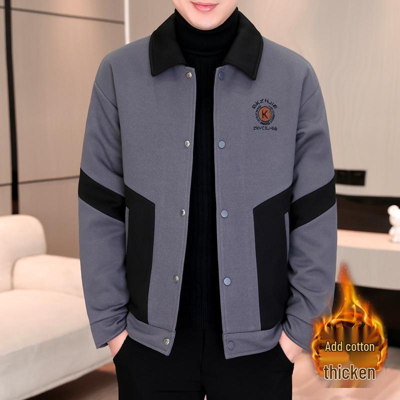 Men's Cotton-Padded Lapel Jacket - Thick, Warm, Casual Wear for Autumn and Winter