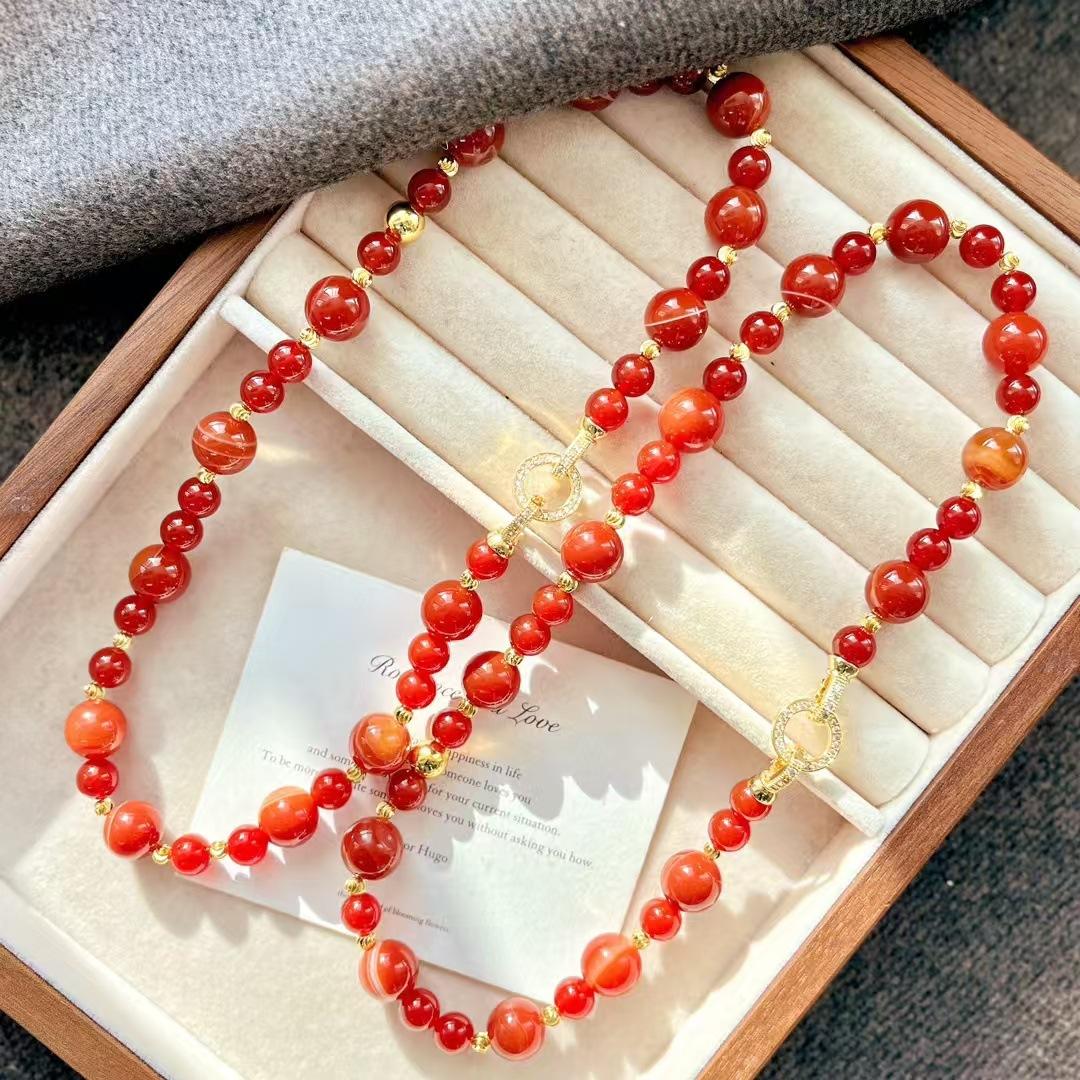 Vintage New Year S Red Pigeon Blood Red Natural Chalcedony Agate Collarbone Chain Necklace