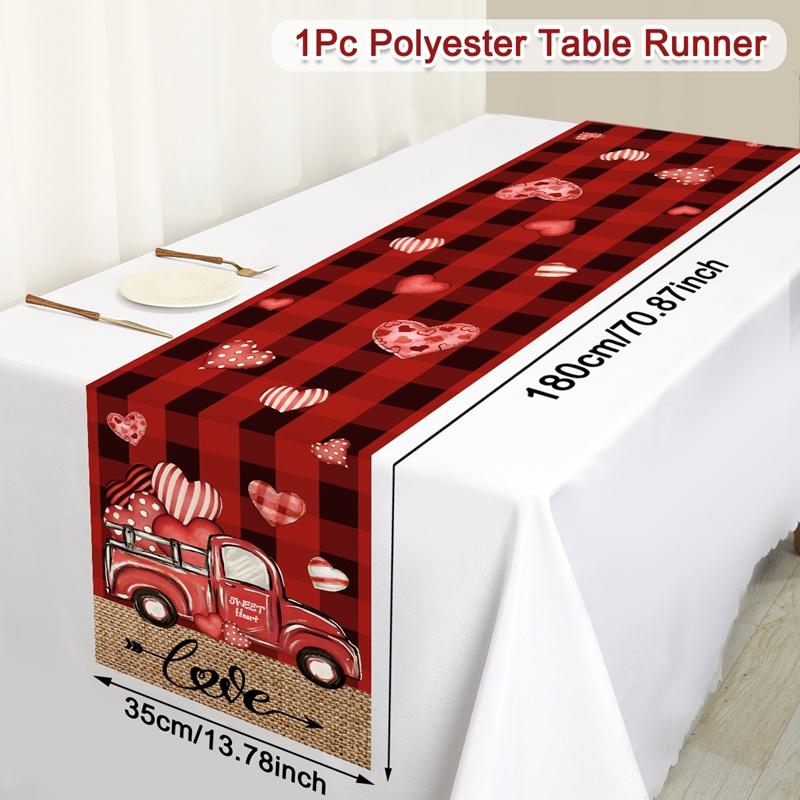 Valentine's Day Table Flag Polyester Sweet Heart Table Runner for Wedding Rose Home Kitchen Dining Table Decorations