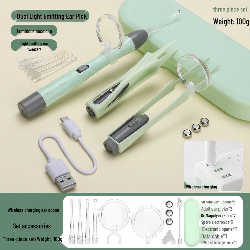 LED Ohrreinigungsset für Kinder: Leuchtendes Ohrstäbchen, Baby-Pinzette mit Licht & Wiederaufladbares Weichspitzen-Werkzeug