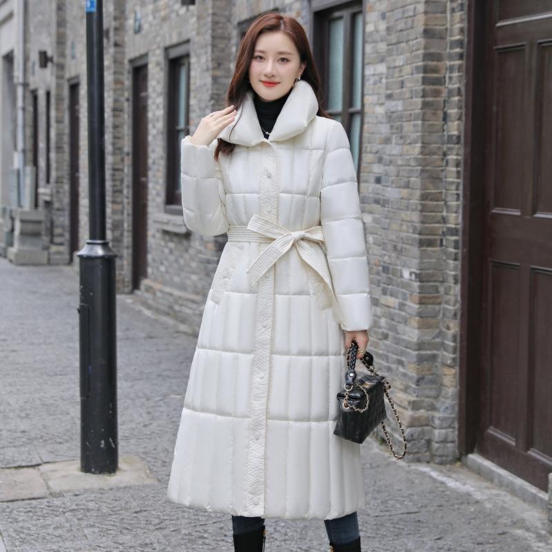 Long over-knee glossy loose down cotton clothes medium and long winter new hooded jacket