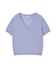 JE NE SAIS QUOI Sheer Cashmere Blended V-Neck Short Sleeve Knit_Light Violet