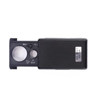 Pocket LED Smyckesförstoringsglas 30X 60X utskjutbar lupp UV-ljus