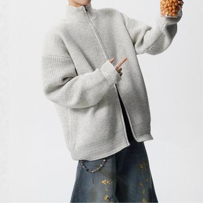Herren Stehkragen Doppelreißverschluss Einfarbig Einfach Vielseitig Pullover Herbst Winter Trendig Hochwertiges Gefühl Gestrickter Mantel