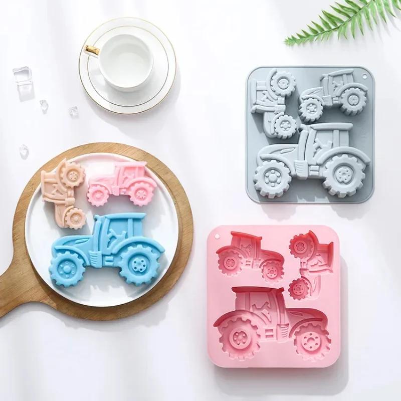 A Top Quality 3 Holes of Different Sizes Tractor Shape Silicone Mold Fondant Cake Chocolate Mold Ice Cube Cake Mould Baking