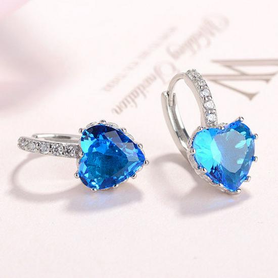 New European & American Fashion Earrings with AAA Zircon - Peach Heart Multi-Color Style