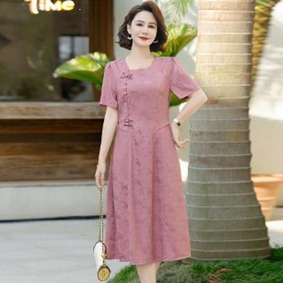 2026 Mom's Fashionable Chiffon Summer Dress - Versatile Mid-Length, Waist-Cinched Style for Middle-Aged & Elderly Women