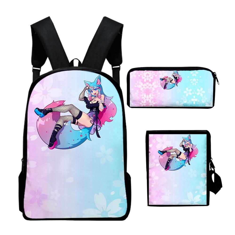 Classic VTuber Silvervale Anime 3D Print 3pcs/Set Pupil School Bags Laptop Daypack Backpack Inclined Shoulder Bag Pencil Case