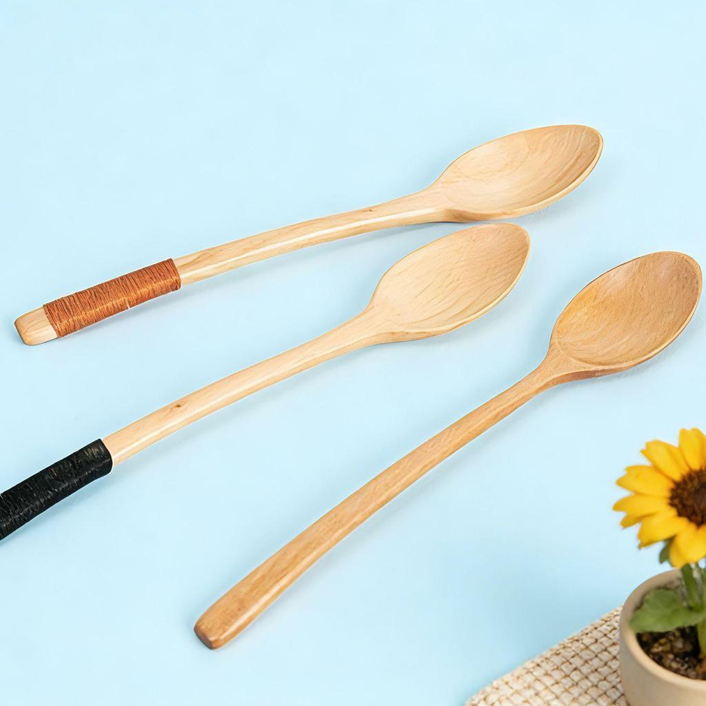 Long-Handled Wooden Spoon Set: Coffee, Honey, Milk Tea Stirrer & Soup Ladle