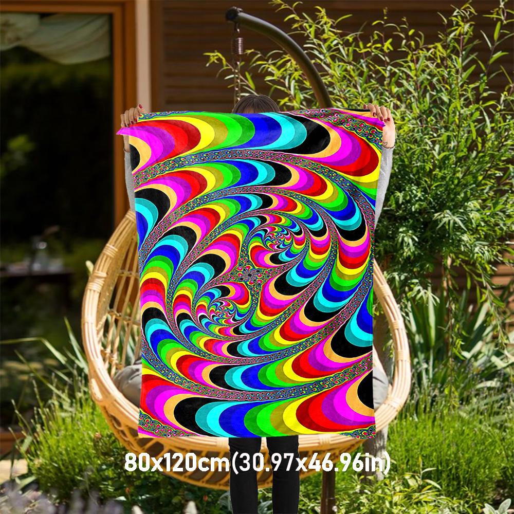 

1PC Psychedelic PatternOutdoor Flannel Blanket - Soft Plush Decor for Picnics, camping, Bedroom, Playroom, Office, or Lunch Break 1247A 80x120cm(31x47inch)